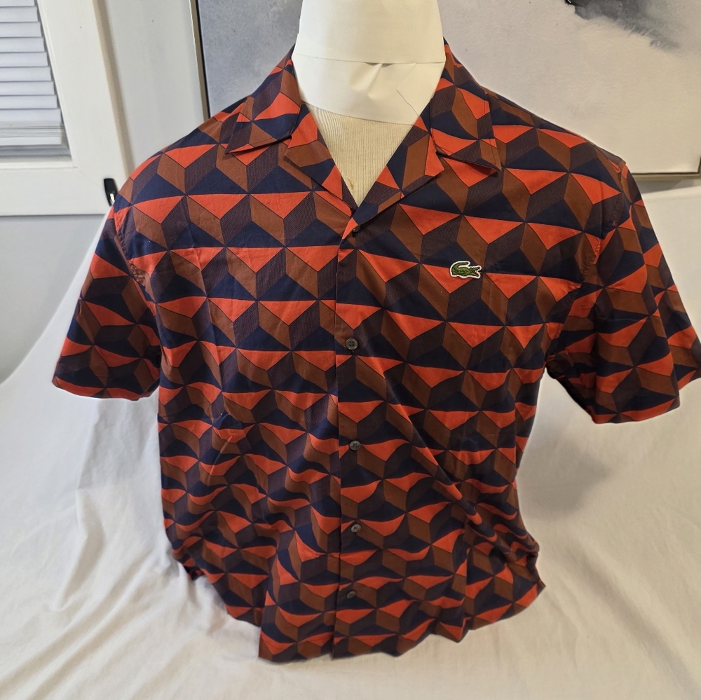 Men's Large Relaxed Fit Print ShirtMen - Blue - Lacoste - Button Down Shirts
